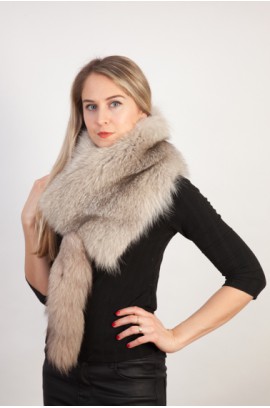 Grey fox fur scarf-collar with tail